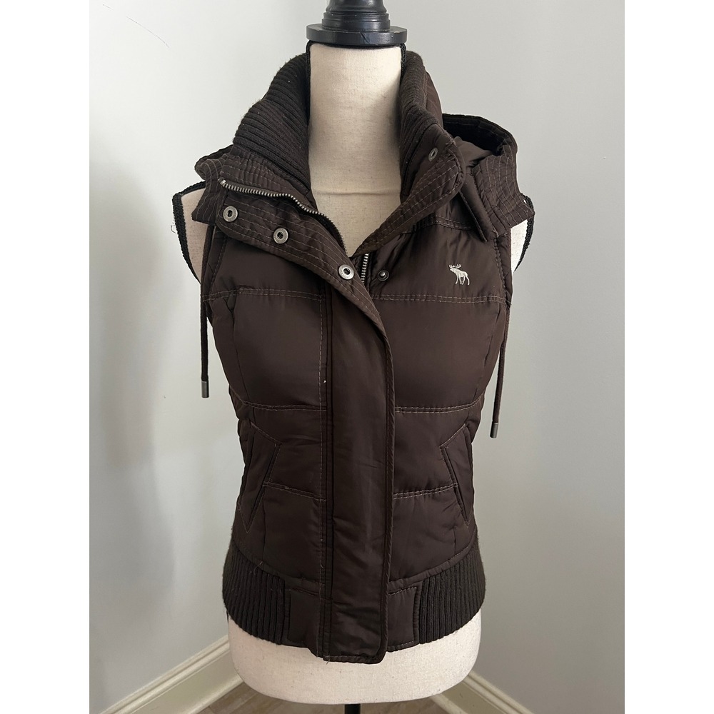 Dark Brown Puffer Vest Small Y2K Abercrombie & Fitch A&F Preppy Utility Gorpcore